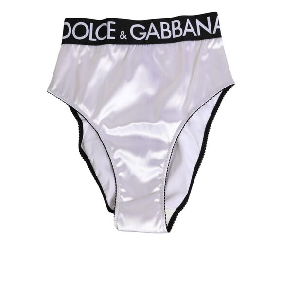 Dolce & Gabbana White Satin High-Waist Black Logo Women Women's Underwear